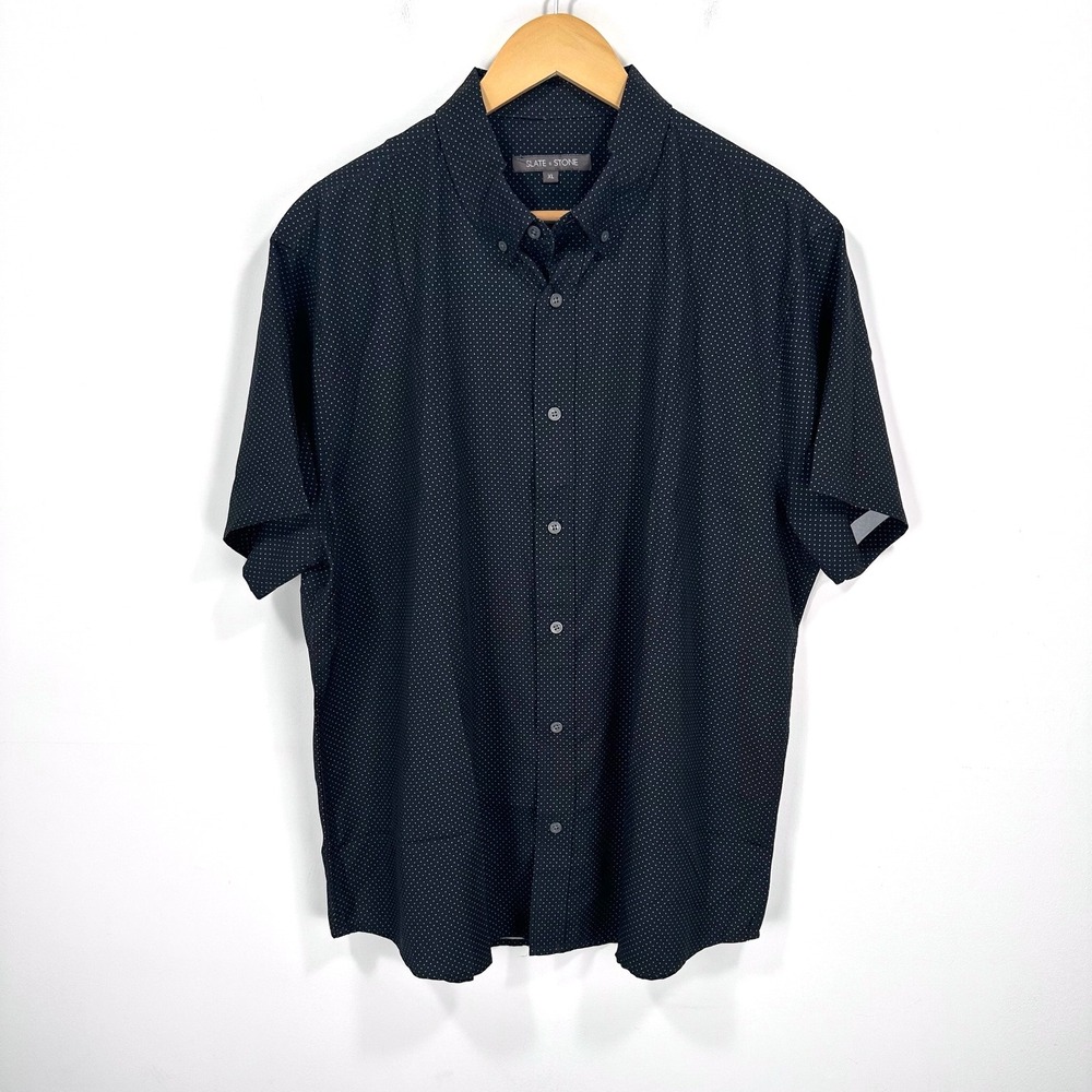 Slate & Stone Button Down Shirt Men XL Black Pindot Short Sleeve N9STS202815 New